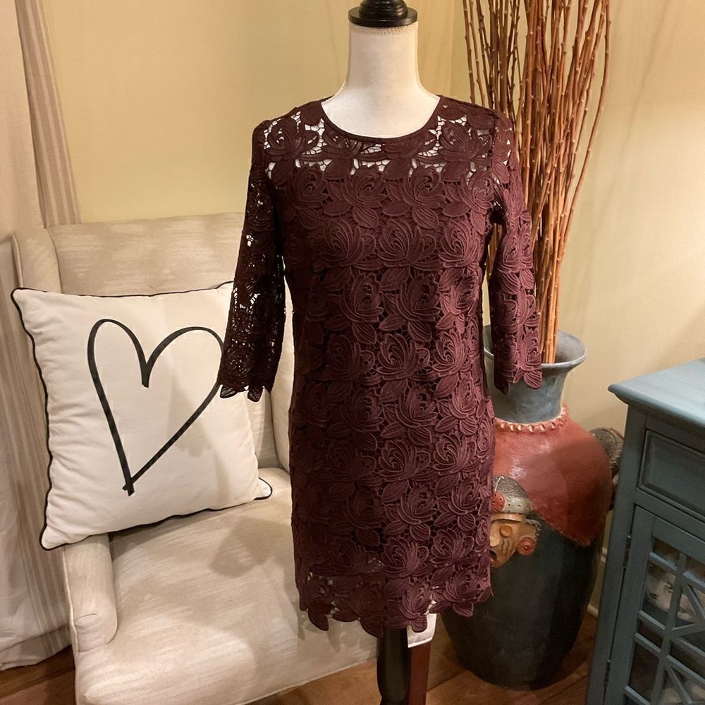 NWT Loft soft Fig lace eyelet overlay shift dress 💗